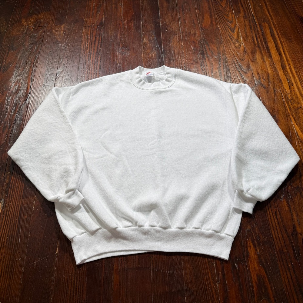 Vintage Jerzees Blank Sweatshirt Mens XL White 90s Made in USA Crewneck Fleece